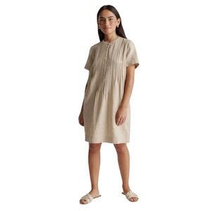 Quince Size XS Swing Dress Driftwood Short Sleeve 100% European Linen Pockets